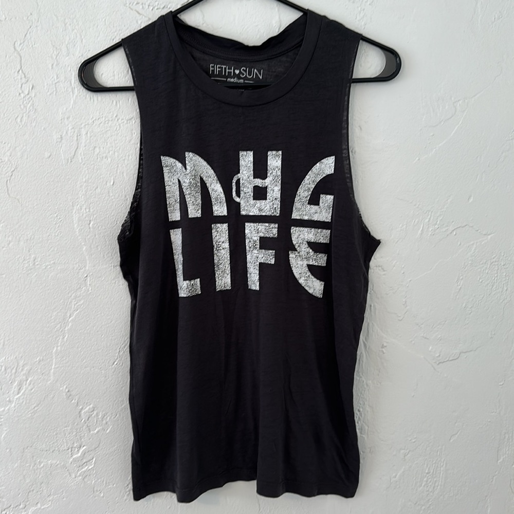 Fifth Sun Dark Gray Mug Life Sheer Tank 🍺 size Medium - Picture 6 of 7